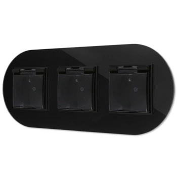 Trzy gniazda hermetyczne z ramką okrągłą efekt szkła seria ICON kolor czarny