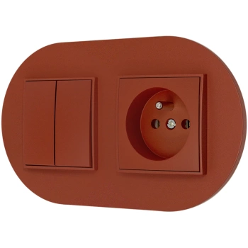 Włącznik podwójny z gniazdem pojedynczym z ramką okrągłą seria MINI kolor terakota