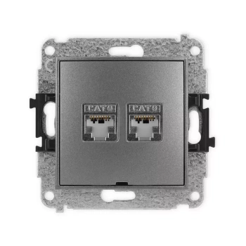 Mechanizm gniazda komputerowego podwójnego 2xRJ45, kat. 6, ekranowany, 8-stykowy, bez pola opisowego Karlik seria MINI 11MGKBO-6 kolor grafitowy