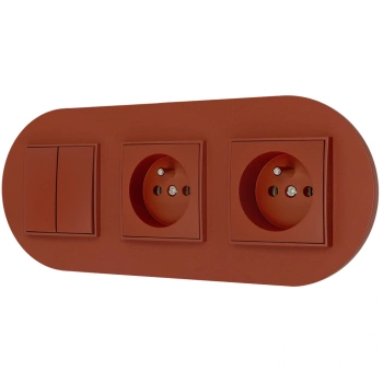 Włącznik podwójny i dwa gniazda pojedyncze z ramką okrągłą seria MINI kolor terakota