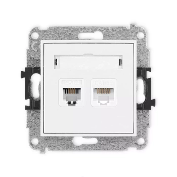 Mechanizm gniazda telefonicznego pojedynczego 1xRJ11 + komputerowego pojedynczego 1xRJ45, kat. 5e, 8-stykowy, beznarzędziowe Karlik seria ICON 25IGTK kolor biały mat