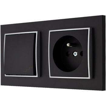 Włącznik z gniazdkiem bezpieczne dla dzieci kolor czarny mat/srebrny 7