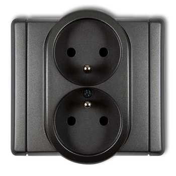 Gniazdo podwójne z uziemieniem 2x2P+Z z przesłonami torów Karlik seria FLEXI 11FGP-2zp kolor grafitowy