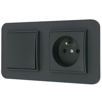 Włącznik pojedynczy z gniazdem pojedynczym z ramką zaokrągloną seria MINI kolor grafitowy mat