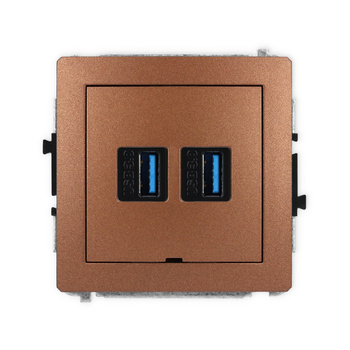 Mechanizm gniazda podwójnego 2xUSB A-A 3.0, bez pola opisowego Karlik seria DECO 9DGUSBBO-6 kolor brązowy metalik
