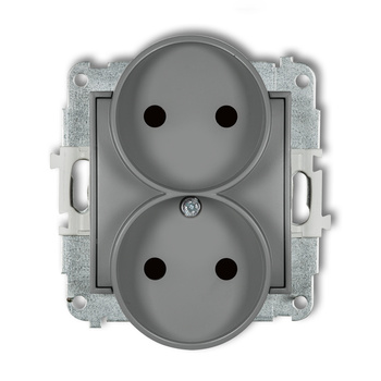 Mechanizm gniazda podwójnego do ramki bez uziemienia 2x2P z przesłonami torów Karlik seria ICON 27IGPR-2p kolor szary mat
