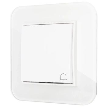 Włącznik dzwonkowy z ramką zaokrągloną efekt szkła seria ICON kolor biały