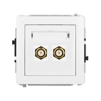 Mechanizm gniazda antenowego podwójnego typu F SAT pozłacany Karlik seria DECO DGF-2.1 kolor biały