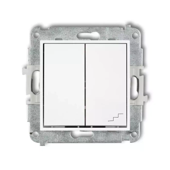 Mechanizm łącznika jednobiegunowego ze schodowym osobne zasilanie Karlik seria MINI 25MWP-10.2 kolor biały mat