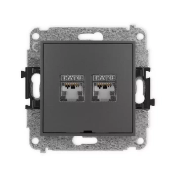 Mechanizm gniazda komputerowego podwójnego 2xRJ45, kat. 6, ekranowany, 8-stykowy, bez pola opisowego Karlik seria MINI 28MGKBO-6 kolor grafitowy mat