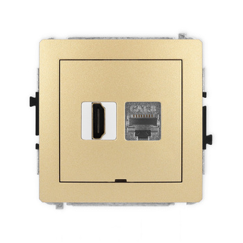 Mechanizm gniazda pojedynczego HDMI 2.1, 8K + gniazda komp. poj. 1xRJ45, kat. 8, ekranowany, 8-stykowy, bez pola opisowego Karlik seria DECO 29DGHKBO-88 kolor złoty