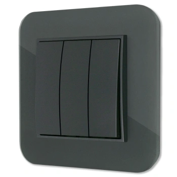Włącznik potrójny z ramką zaokrągloną efekt szkła seria ICON kolor grafitowy mat