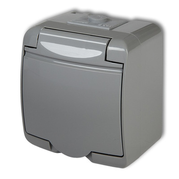 Gniazdo pojedyncze z uziemieniem 2P+Z klapka popielata; przesłony torów prądowych Karlik seria JUNIOR 10GHE-1p kolor popielaty