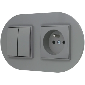 Włącznik podwójny z gniazdem pojedynczym z ramką okrągłą seria MINI kolor szary mat