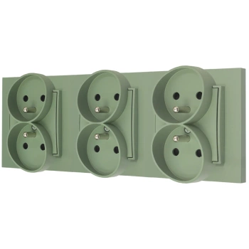 Trzy gniazda podwójne z ramką prostą seria MINI kolor szałwiowy