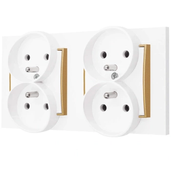 Dwa gniazda podwójne z ramką prostą seria MINI kolor biały mat/złoty