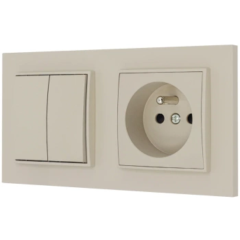 Włącznik podwójny z gniazdem pojedynczym z ramką prostą seria MINI kolor taupe