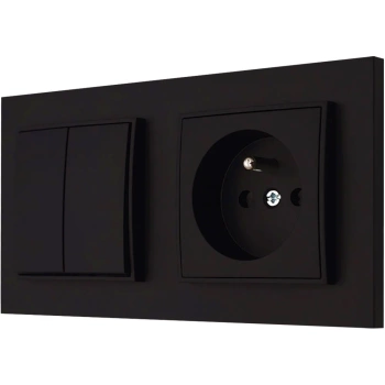 Włącznik podwójny z gniazdkiem kolor czarny mat 2