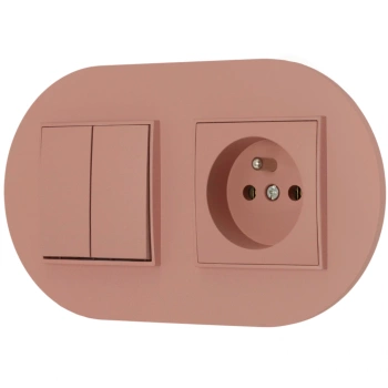 Włącznik podwójny z gniazdem pojedynczym z ramką okrągłą seria MINI kolor łososiowy