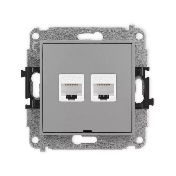Mechanizm gniazda komputerowego podwójnego 2xRJ45, kat. 6, 8-stykowy, bez pola opisowego Karlik seria ICON 27IGKBO-4 kolor szary mat
