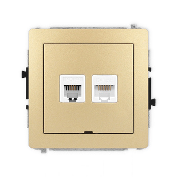 Mechanizm gniazda telefonicznego pojedynczego 1xRJ11 + komputerowego pojedynczego 1xRJ45, kat. 5e, 8-stykowy, beznarzędziowe, bez pola opisowego Karlik seria DECO 29DGTKBO kolor złoty