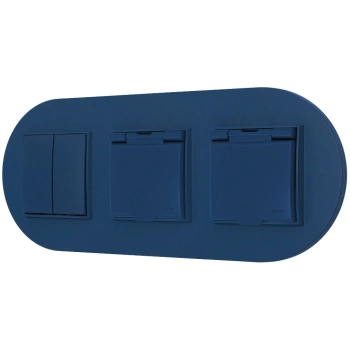 Włącznik podwójny i dwa gniazda hermetyczne z ramką okrągłą seria MINI kolor navy blue
