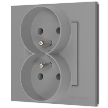 Gniazdo podwójne z ramką seria Bella kolor popiel mat