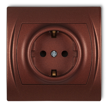 Gniazdo pojedyncze z uziemieniem SCHUKO 2P+Z z przesłonami torów Karlik seria LOGO 9LGP-1sp kolor brązowy metalik