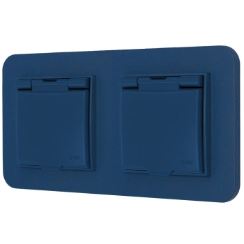 Dwa gniazda hermetyczne do łazienki z ramką zaokrągloną seria MINI kolor navy blue