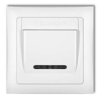 Łącznik hotelowy z ramką uniwersalną pojedynczą z tworzywa DECO Soft Karlik seria DECO DSHSO-1 kolor biały