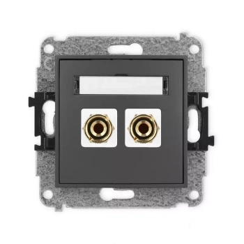 Mechanizm gniazda głośnikowego pojedynczego typu banan - czerwony i czarny, pozłacany, 4 mm2, do lutowania Karlik seria MINI 28MGG-3 kolor grafitowy mat