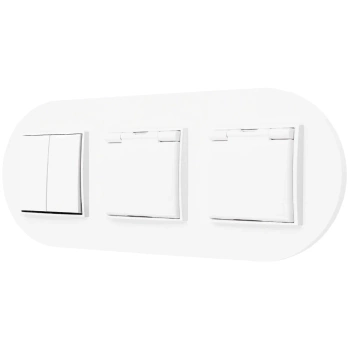 Włącznik podwójny i dwa gniazda hermetyczne z ramką okrągłą seria MINI kolor biały