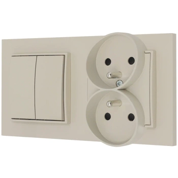 Włącznik podwójny z gniazdem podwójnym z ramką prostą seria MINI kolor taupe