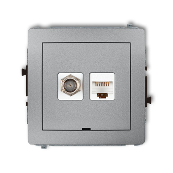 Mechanizm gniazda antenowego poj. typu F SAT + gniazda komp. poj. 1xRJ45, kat. 5e, 8-stykowy, bez pola opisowego Karlik seria DECO 7DGFKBO-1 kolor srebrny metalik