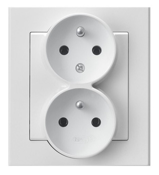 Gniazdo podwójne z uziemieniem z funkcją niezamienności faz, kompletne z ramką seria SONATA kolor Biały symbol GP-2RC/00
