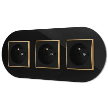 Trzy gniazda pojedyncze z ramką okrągłą efekt szkła seria ICON kolor czarny/złoty