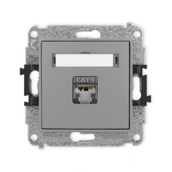 Mechanizm gniazda komputerowego pojedynczego 1xRJ45, kat. 5e, ekranowany, 8-stykowy Karlik seria ICON 27IGK-1e kolor szary mat