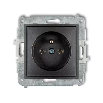 Mechanizm gniazda pojedynczego z uziemieniem 2P+Z bez przesłon torów prądowych Karlik seria ICON 11IGP-1z kolor grafitowy