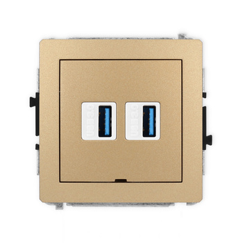 Mechanizm gniazda podwójnego 2xUSB A-A 3.0, bez pola opisowego Karlik seria DECO 8DGUSBBO-6 kolor złoty metalik
