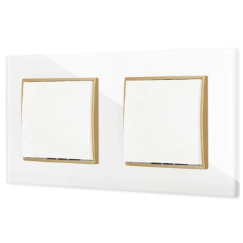 Dwa włączniki pojedyncze z ramką kwadratową efekt szkła seria ICON kolor biały/złoty