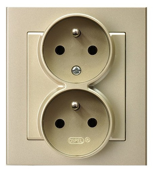 Gniazdo podwójne z uziemieniem z funkcją niezamienności faz, kompletne z ramką seria SONATA kolor Szampański złoty symbol GP-2RC/39