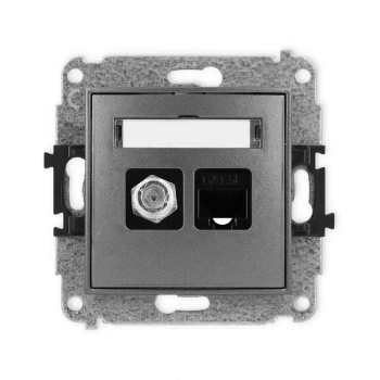 Mechanizm gniazda antenowego poj. typu F SAT + gniazda komp. poj. 1xRJ45, kat. 5e, 8-stykowy Karlik seria MINI 11MGFK-1 kolor grafitowy