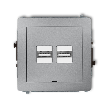 Mechanizm ładowarki USB podwójnej 2xUSB A, 15,5W max., 5V, 3.1A, bez pola opisowego Karlik seria DECO 7DCUSBBO-6 kolor srebrny metalik