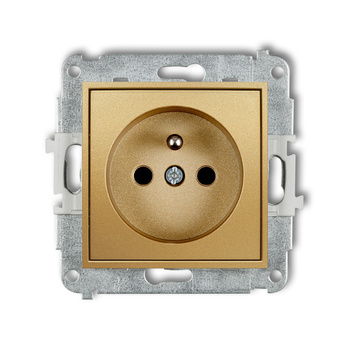 Mechanizm gniazda pojedynczego z uziemieniem 2P+Z z przesłonami torów Karlik seria ICON 29IGP-1zp kolor złoty