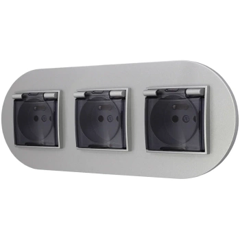 Trzy gniazda hermetyczne z ramką okrągłą seria MINI kolor srebrny