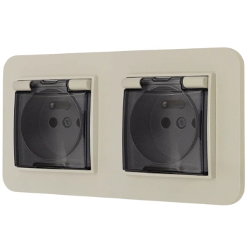 Dwa gniazda hermetyczne do łazienki z ramką zaokrągloną seria MINI kolor taupe