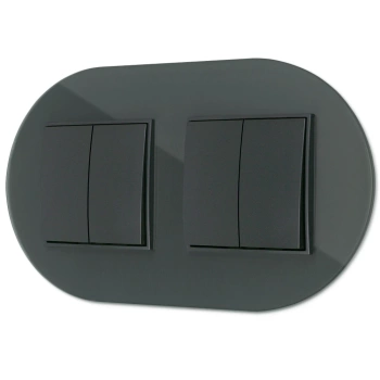 Dwa włączniki podwójne z ramką okrągłą efekt szkła seria ICON kolor grafitowy mat