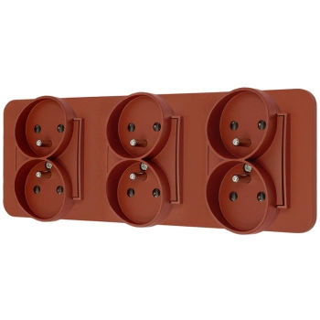 Trzy gniazda podwójne z ramką zaokrągloną seria MINI kolor terakota
