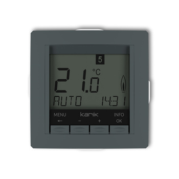 Mechanizm uniwersalnego elektronicznego tygodniowego regulatora temperatury podświetlenie białe Karlik seria DECO 28DRT-3.1 kolor grafitowy mat
