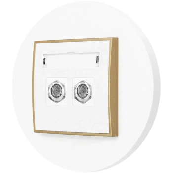 Gniazdo antenowe 2x z ramką okrągłą seria MINI kolor biały złoty
